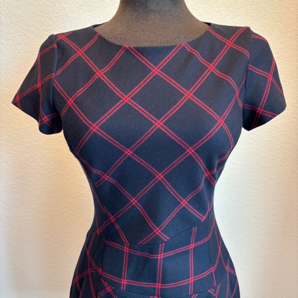 Brooks Brothers Red Fleece Navy Red Plaid Sheath Dress Short Sleeve Size 2 - Picture 4 of 11